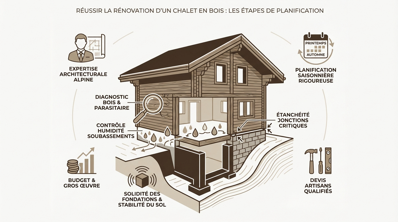 Analyse de la structure en bois d'un chalet alpin avant rénovation