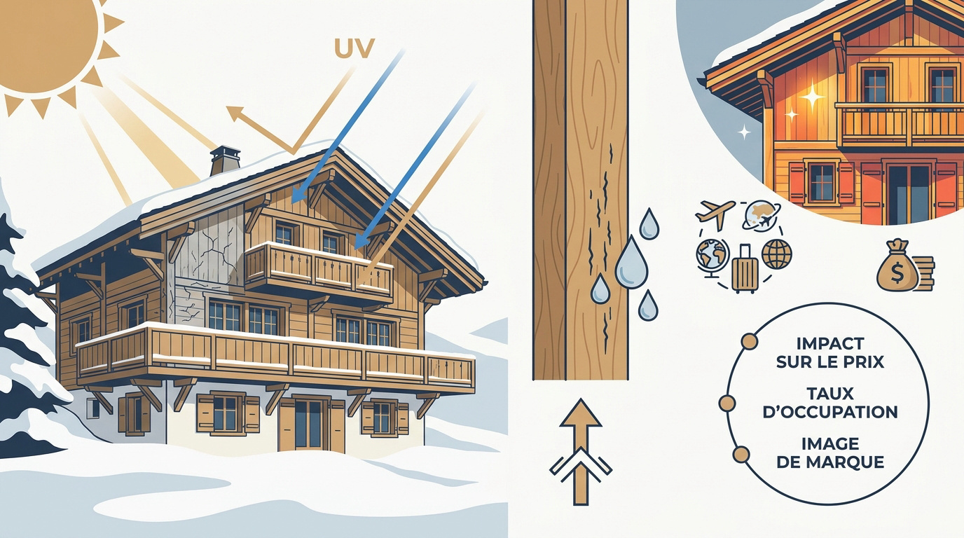 Rénovation de façade de chalet en bois à Méribel avec saturateur