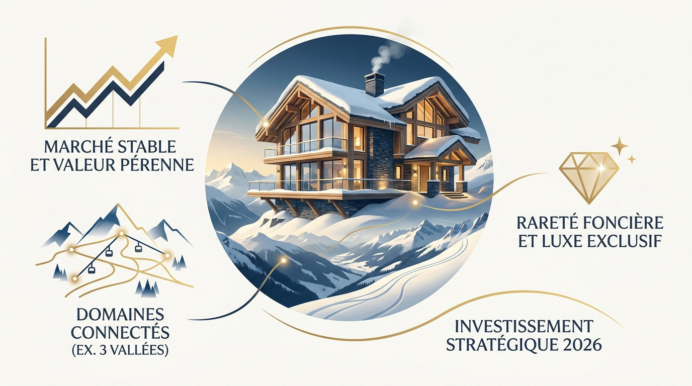 Chalet de luxe moderne avec vue panoramique sur les sommets enneigés des Alpes françaises