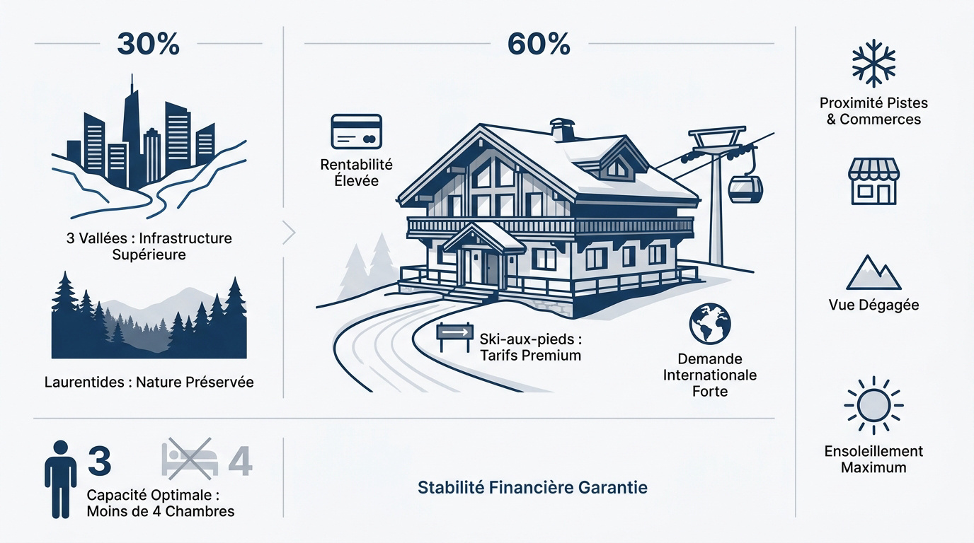Infographie sur les avantages de l'investissement immobilier de luxe en montagne et rentabilité