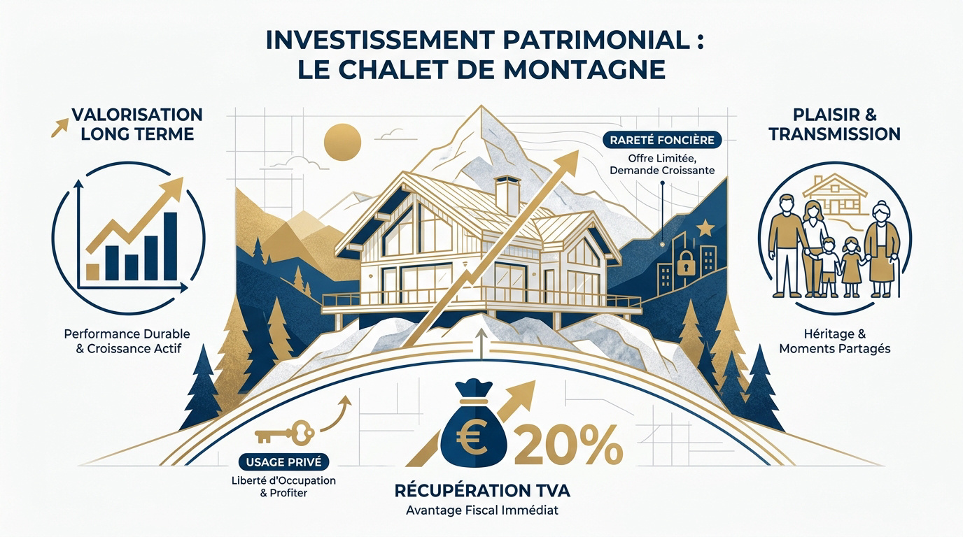 Investissement dans un chalet de luxe pour valorisation patrimoniale et plaisir familial