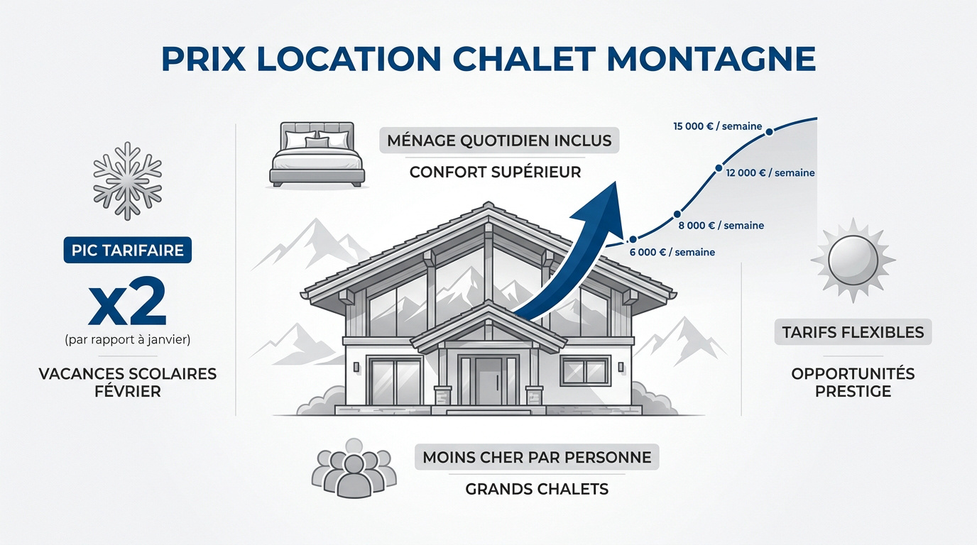 Graphique des variations de prix de location de chalet en montagne selon la saison et les services