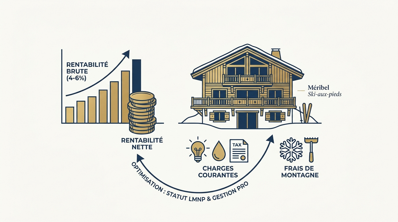Chalet de luxe à Méribel illustrant la rentabilité locative en 2026