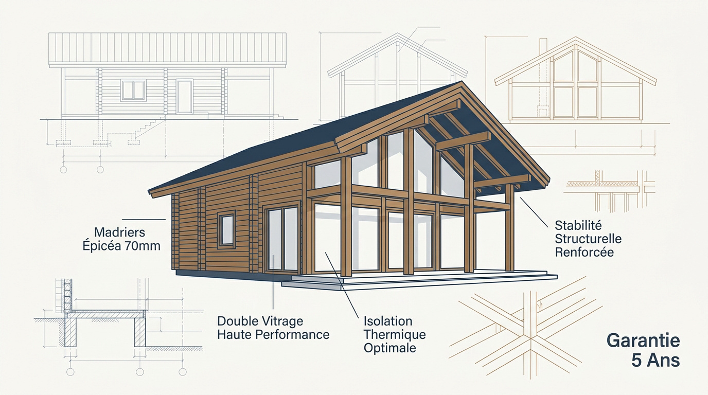 Chalet en bois massif de 70m2 avec finitions haut de gamme et isolation performante