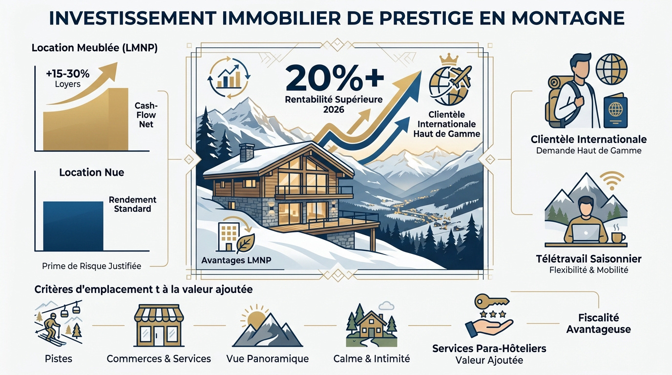 Investissement immobilier de prestige en montagne avec vue panoramique sur les Alpes