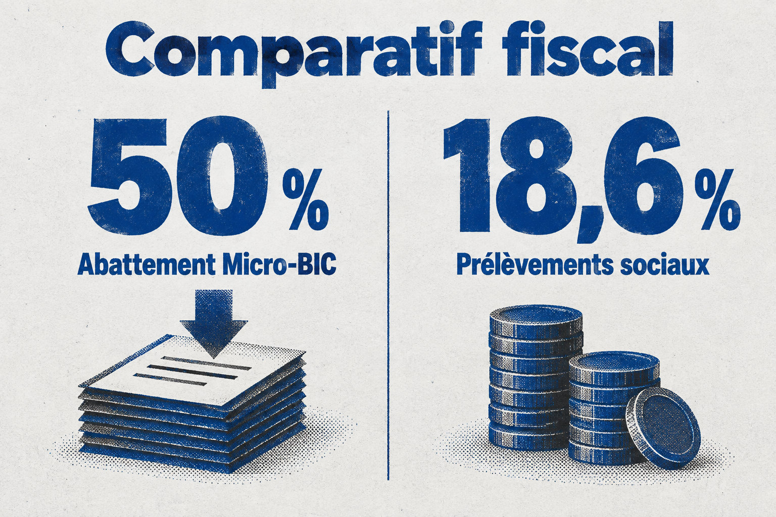 Comparaison entre l'abattement forfaitaire de 50 % du micro-BIC et le taux de 18,6 % des prélèvements sociaux.